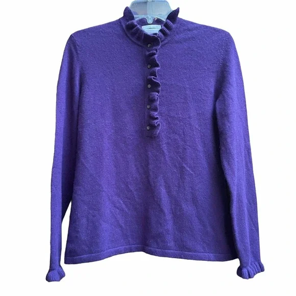 Charter Club PS Purple Ruffle Trim 2-Ply 100% Cashmere Pullover Sweater - Picture 2 of 6